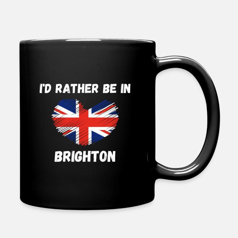 I'd Rather Be In Brighton - Union Jack Heart - Full Colour Mug - black