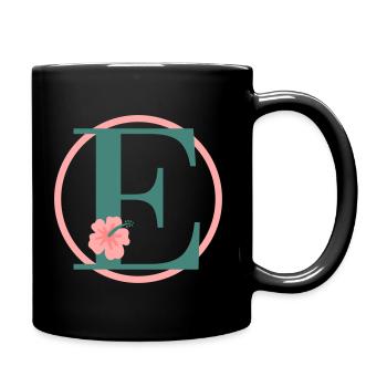 Buchstabe E Anfangsbuchstabe E Monogramm Hibiskus - Tasse einfarbig - Schwarz - Rechts