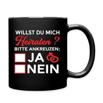 Willst du mich heiraten ? ja nein Hochzeitsantrag - Tasse einfarbig - Schwarz - Rechts