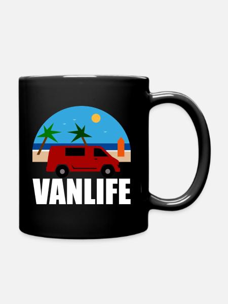 VAN LIFE - La plage - Van rouge - Mug uni - noir