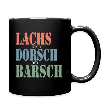 Lachs mich Dorsch am Barsch, lustiger Spruch, Koch - Tasse einfarbig - Schwarz - Rechts