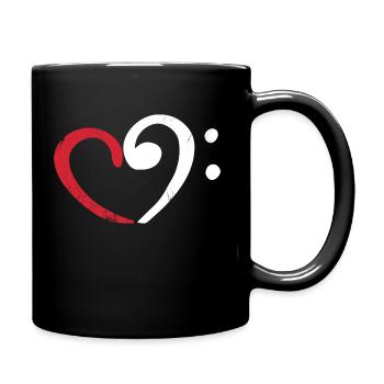 Bass Notenschlüssel als Herz - Tasse einfarbig - Schwarz - Rechts