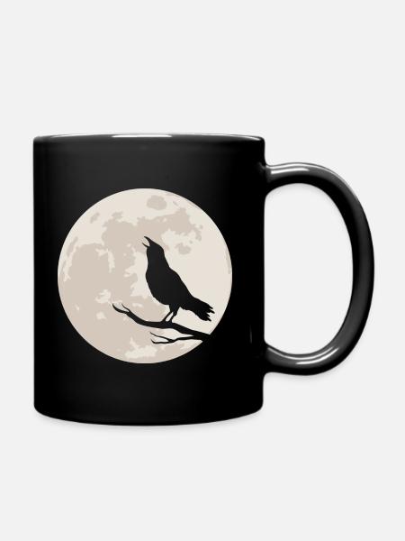 Krähe Silhouette vor Vollmond - Tasse einfarbig - Schwarz