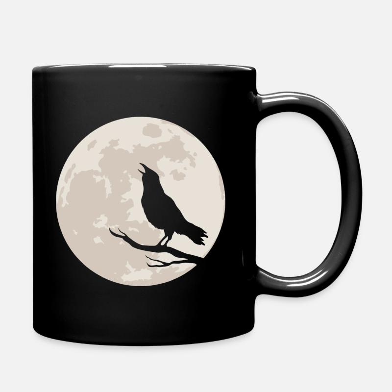 Crow silhouette before full moon - Full Colour Mug - black