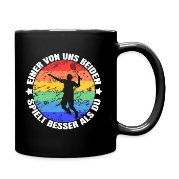 Einer von uns beiden Badminton - Tasse einfarbig - Schwarz - Rechts
