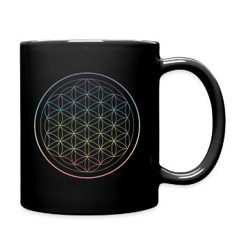 Blume des Lebens Regenbogen Chakra Farben - Tasse einfarbig - Schwarz - Rechts