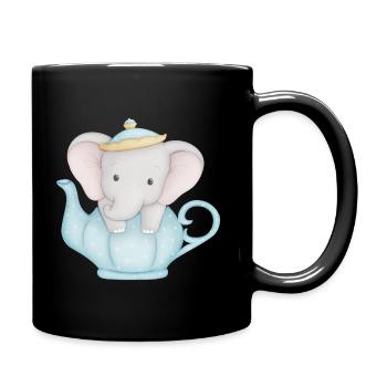 cute elephant in teapot - Full Colour Mug - black - Right