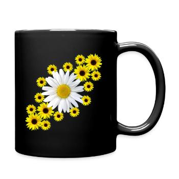 Margerite mit Sonnenblumen Blumenmuster Blüte - Tasse einfarbig - Schwarz - Rechts