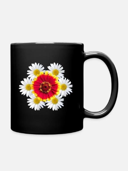 Zinnie mit Margeriten Blumenmuster Zinnien Blüte - Tasse einfarbig - Schwarz