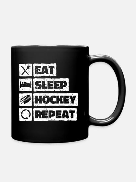 Eat Sleep Hockey Répéter le sport de hockey sur glace rétro - Mug uni - noir