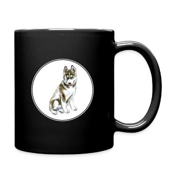 Husky Hund Aquarell Farbe Illustration - Tasse einfarbig - Schwarz - Rechts