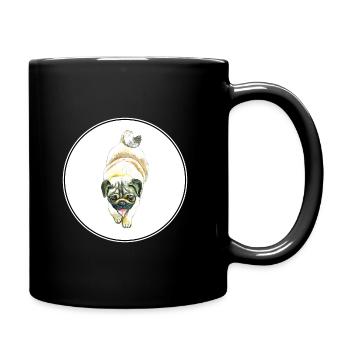 Mops Hund Aquarell Gemälde Illustration - Tasse einfarbig - Schwarz - Rechts