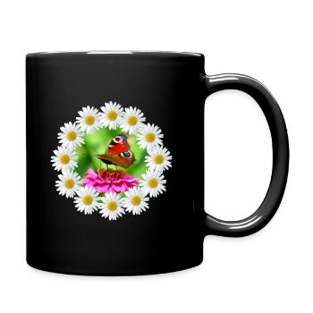 Marguerite Pink Flower Butterfly Flower Pattern - Full Colour Mug - black - Right