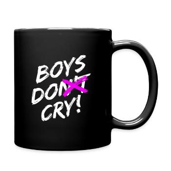 "Boys Do Cry!" Lettering with brush in white - Full Colour Mug - black - Right