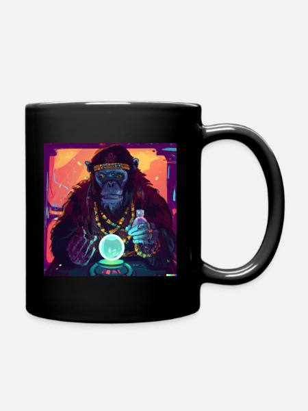 Fortune Teller Monkey - Full Colour Mug - black
