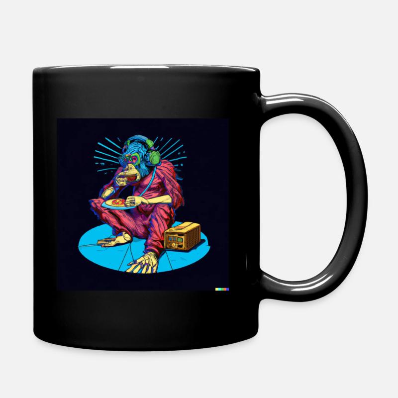Affe isst Pizza - Tasse einfarbig - Schwarz