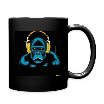 Monkey with headphones - Full Colour Mug - black - Right