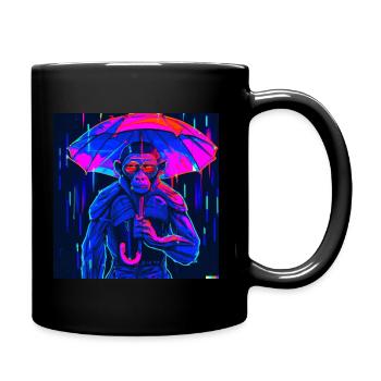 Monkey with umbrella - Full Colour Mug - black - Right