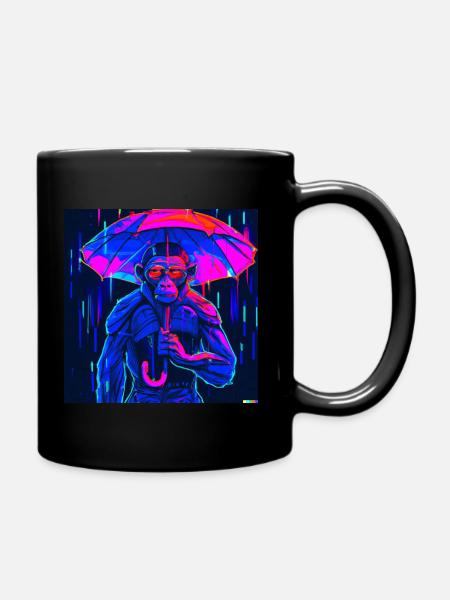 Affe mit Regenschirm - Tasse einfarbig - Schwarz