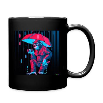 Monkey with umbrella - Full Colour Mug - black - Right
