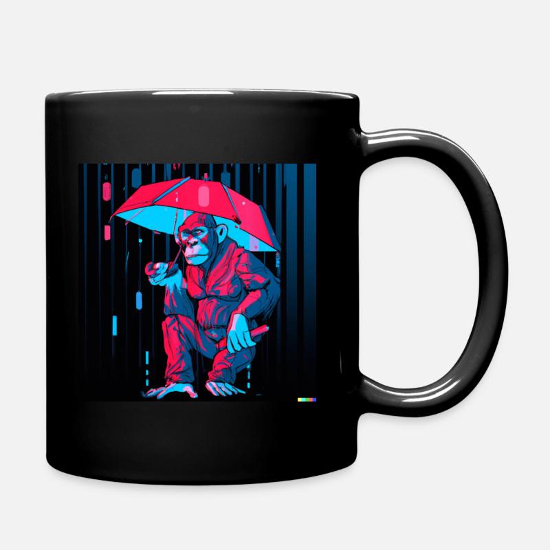 Affe mit Regenschirm - Tasse einfarbig - Schwarz