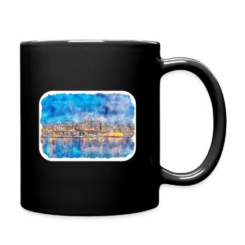 Malta Landmark Aquarell Skizze Farbe Illustration - Tasse einfarbig - Schwarz - Rechts