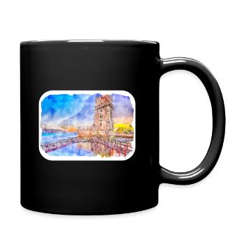 Lisbonne Portugal Aquarelle Esquisse Dessinée Illustrati - Mug uni - noir - Droite