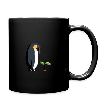 Pinguin mit Pflanze - Tasse einfarbig - Schwarz - Rechts