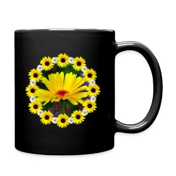 gelbe Ringelblume Sonnenblumen Margeriten Blume - Tasse einfarbig - Schwarz - Rechts