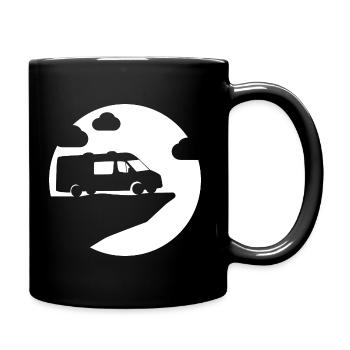 Camper van silhouette in front of moon - Full Colour Mug - black - Right