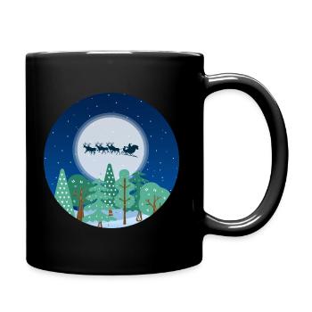 Weihnachtsmann Schlitten Wald Tanne Weihnachtsbaum - Tasse einfarbig - Schwarz - Rechts