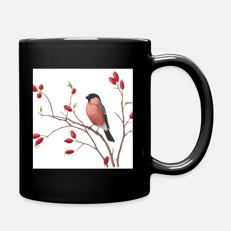 Illustration à l’aquarelle de cynorrhodons et de bouvreuil - Mug uni - noir
