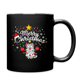 Merry Christmas Katzen Motiv Frohe Weihnachten - Tasse einfarbig - Schwarz - Rechts