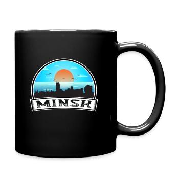 Minsk Weißrussland Skyline Vintage Sonnenuntergang Reise Souven - Tasse einfarbig - Schwarz - Rechts