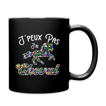 Je peux pas j'ai cheval - fleurs - Mug uni - noir - Droite