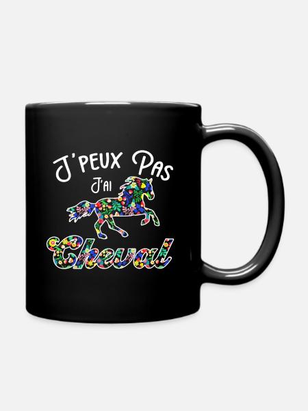 Je peux pas j'ai cheval - fleurs - Mug uni - noir