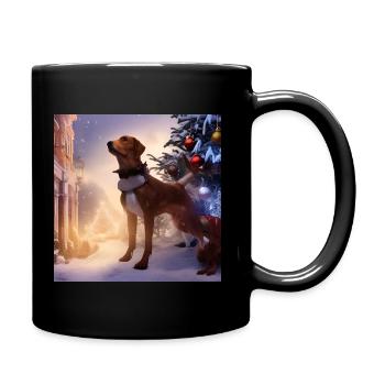 Christmas dog in the snow - Full Colour Mug - black - Right