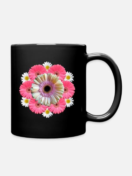 Gerbera Blüte Margerite blumig Blumenmuster floral - Tasse einfarbig - Schwarz