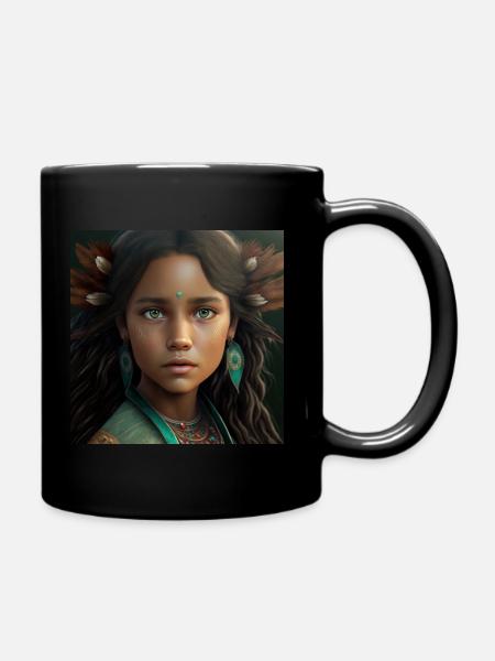 Belle fille bohème indigène aux yeux verts - Mug uni - noir