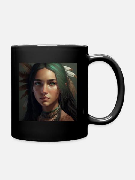 Mädchen mit Federschmuck - Tasse einfarbig - Schwarz