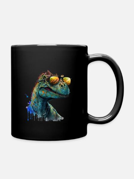 cooler Dino mit Sonnenbrille, Urzeitechse - Tasse einfarbig - Schwarz