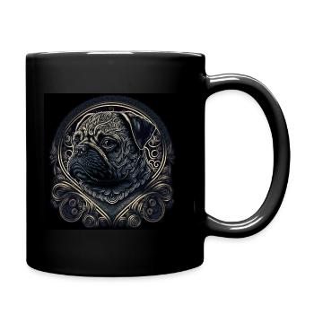 Kleiner Mops mit Ornamenten - Tasse einfarbig - Schwarz - Rechts