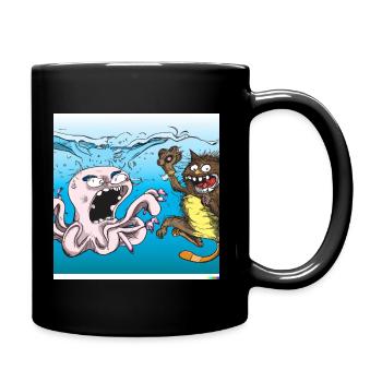 Crazy Cat and Octopus fighting underwater - Tasse einfarbig - Schwarz - Rechts