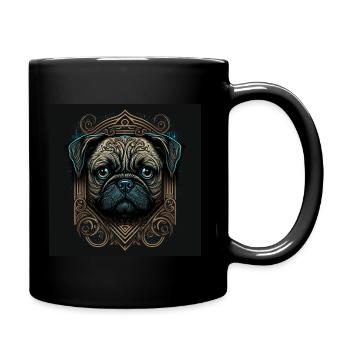 Kleiner Mops mit Ornamenten - Tasse einfarbig - Schwarz - Rechts