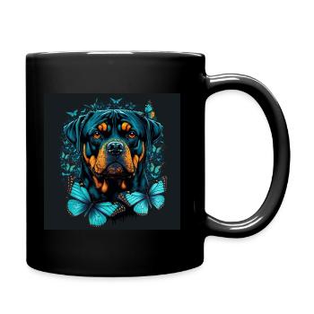 Rottweiler und Schmetterlinge - Tasse einfarbig - Schwarz - Rechts