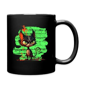 Lustige Katze - Tasse einfarbig - Schwarz - Rechts