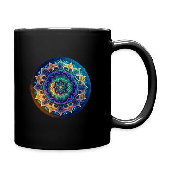 Goldblaues Neon-Mandala - Tasse einfarbig - Schwarz - Rechts