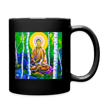 Buddha im Wald - Acryl - Tasse einfarbig - Schwarz - Rechts