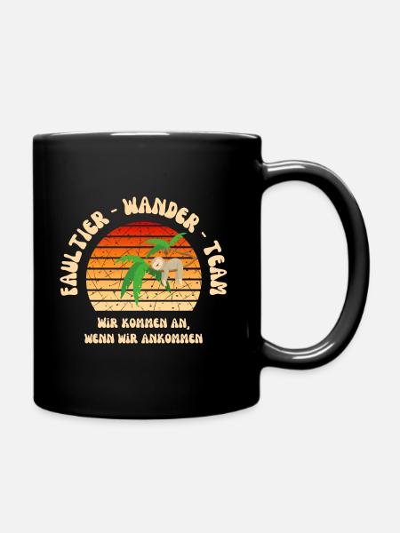 Wandern Faultier Wanderteam lustig Schrift retro - Tasse einfarbig - Schwarz