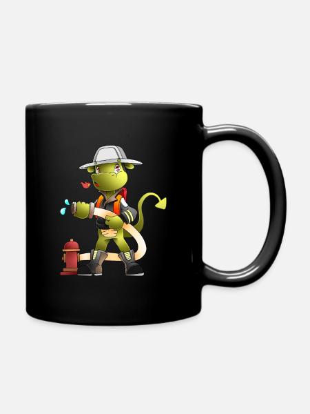 Feuerwehr Drache am Löschen - Tasse einfarbig - Schwarz